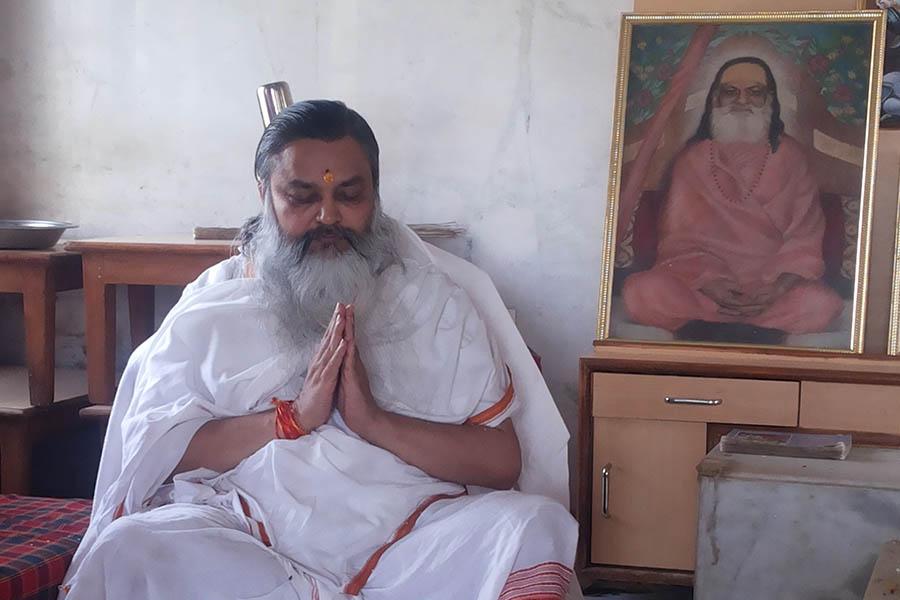 Brahmachari Girish Ji, performing Shri Ganapati and Mahalakshmi Yagya in June 2014 at Bhopal Maharishi Ved Vigyan Vishwa Vidyapeetham campus.